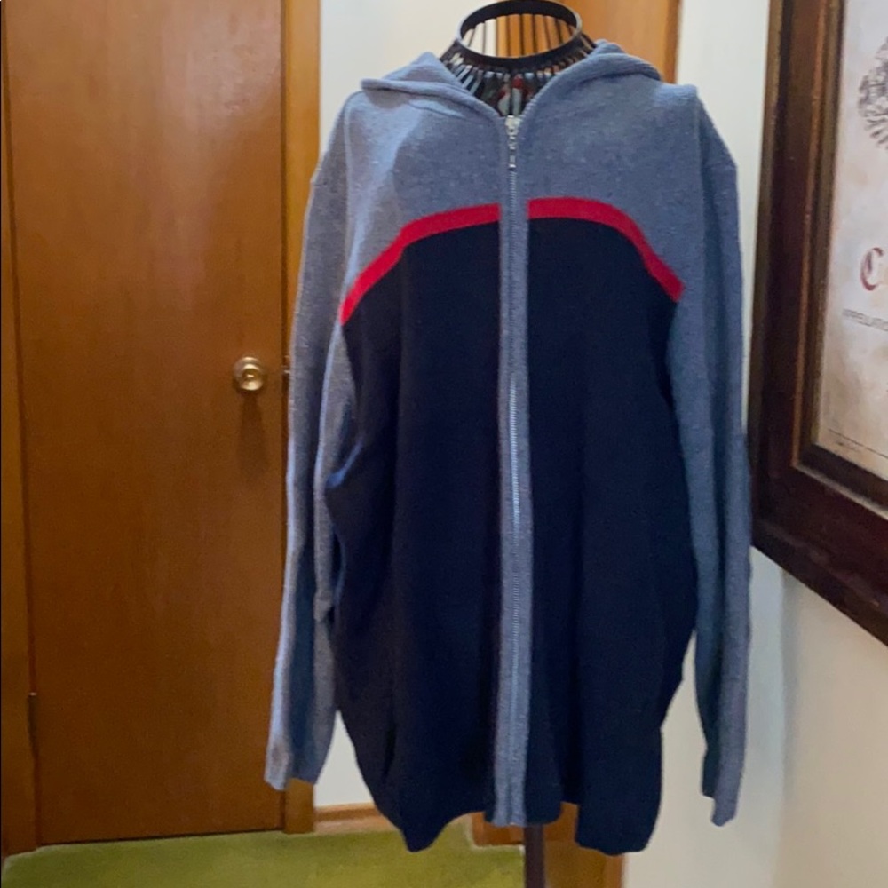 Navy and red zipper cardigan
